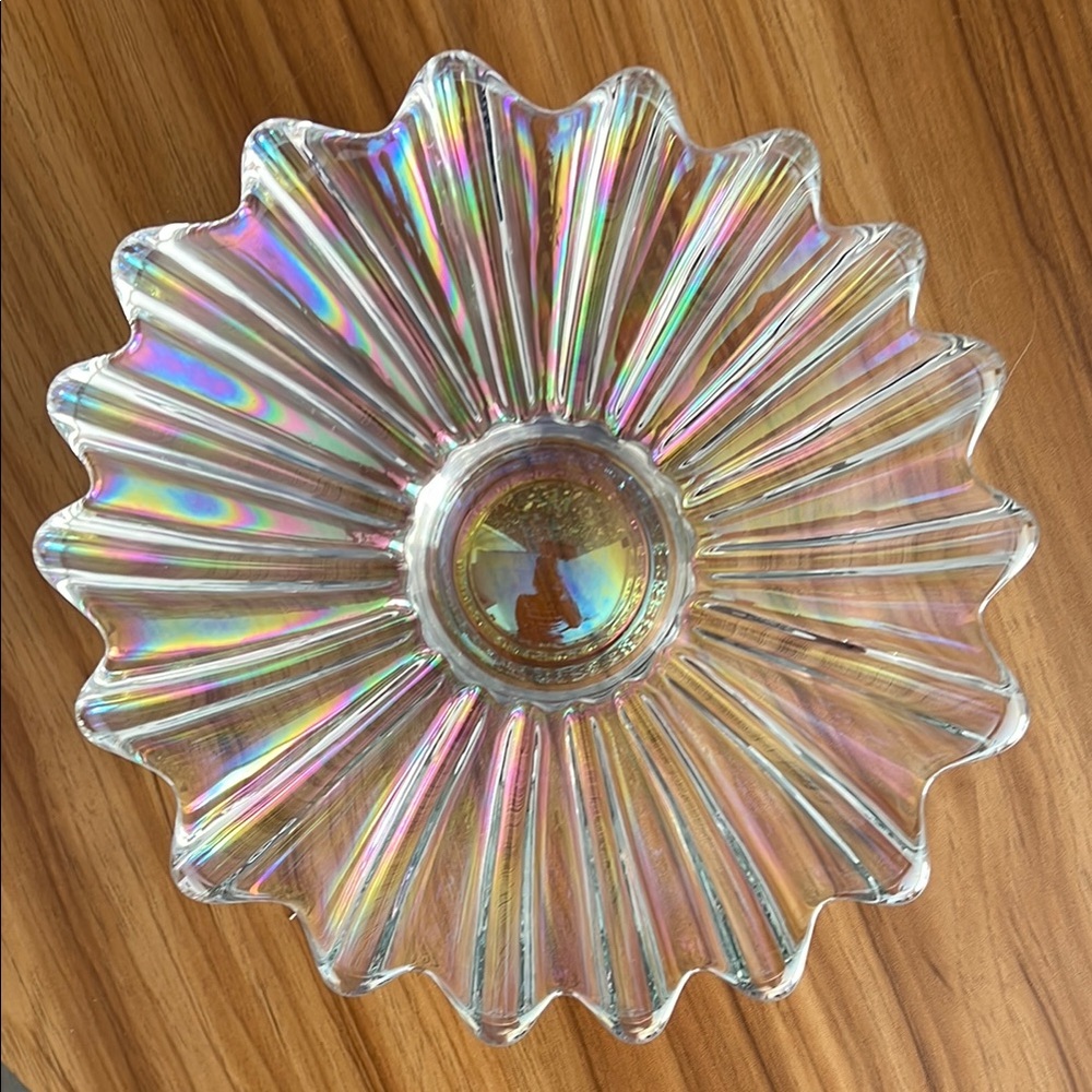 VINTAGE 60s Starburst Celestial Iridescent Rainbow Decorative Carnival Glass